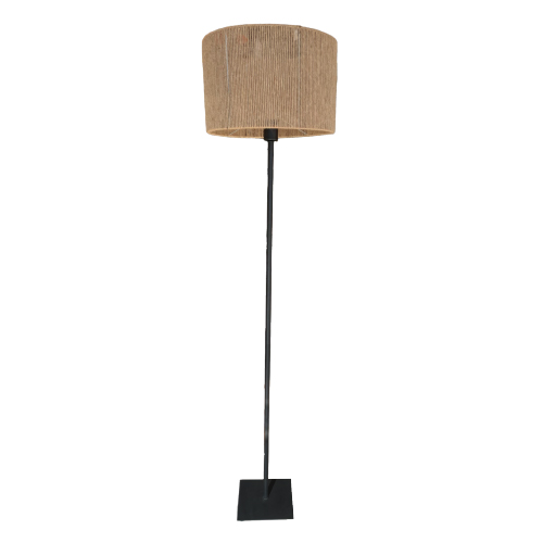 Lámpara de pie negra 1 luz E27 y altura de 1,40mts con pantalla 45x25cm yute